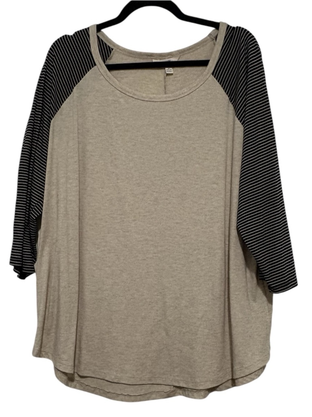 Terra & Sky Beige Raglan Top w/Black Striped Sleeves
